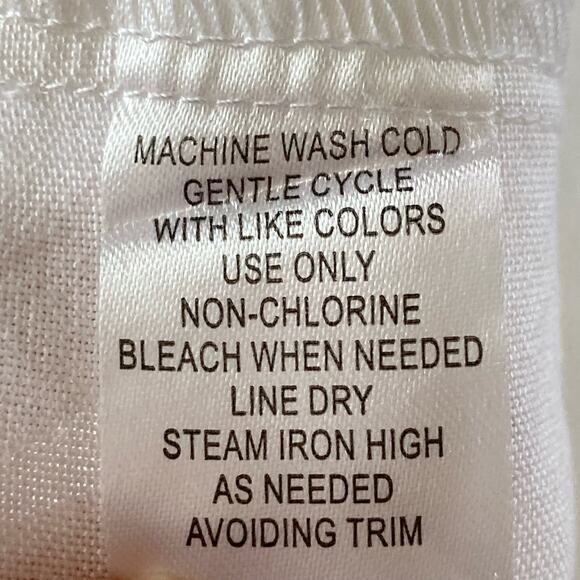 Valerie Stevens White Linen Blend 3/4 Sleeve Top Lace Insets LG Cottage Prairie - Picture 7 of 7